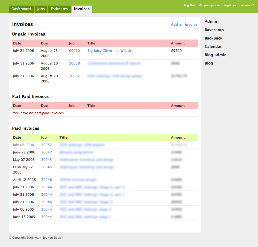 web development invoice