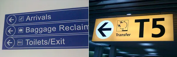 Cardiff International Airport signage compared to Amsterdam Schiphol airport
